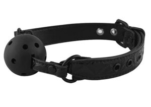 Erokay - Чёрный кляп-шар на чёрных кожаных ремешках, 4.5 см
