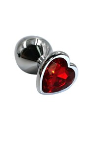 Kanikule большая анальная пробка из аллюминия с кристаллом в форме сердца, 8.2х4.1 см (красный)
