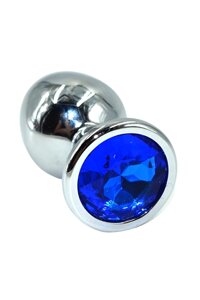 Kanikule средняя серебристая анальная пробка с кристаллом, 8.5х4.2 см (синий)