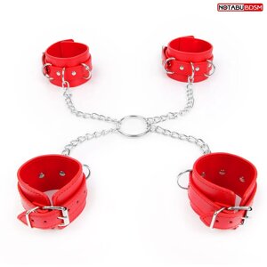 NoTabu - Комплект красных наручников и оков на металлических креплениях с кольцом