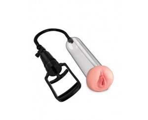 Pump Worx Beginner's Pussy от PipeDream - Вакуумная помпа для увеличения члена с мастурбатором, 17х5 см (прозрачный)