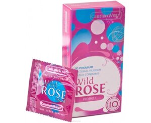 Рифленые латексные презервативы Caution Wear Wild Rose (10 шт)
