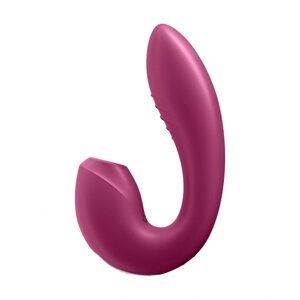 Satisfyer Sunray вибратор с вакуумным стимулятором с фиксацией формы, 14.8х3.1 см (малиновый)