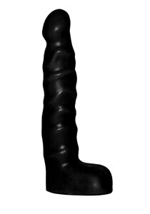 Сумерки Богов - Ребристый анальный стимулятор с мошонкой, 14х3 см (черный)