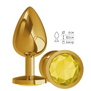 Сумерки Богов - Золотистая большая анальная пробка с кристаллом, 9,5х4 см. (желтый)
