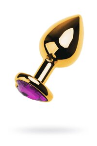 ToyFa - Золотистый анальный плаг с фиолетовым кристаллом-сердцем, 8х3 см
