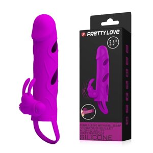 Вибронасадка на член с клиторальным стимулятором Pretty Love - Baile, 14 см (фиолетовый)