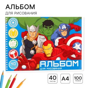 Альбом для рисования а4, 40 листов 100 г/м²на пружине, мстители