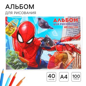 Альбом для рисования а4, 40 листов 100 г/м²на склейке, человек-паук