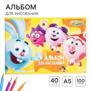 Альбом для рисования а5, 40 листов 100 г/м²на скрепке, смешарики