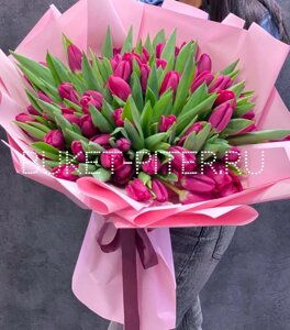 Букет из Фиолетового Тюльпана в Матовой Розовой Упаковке