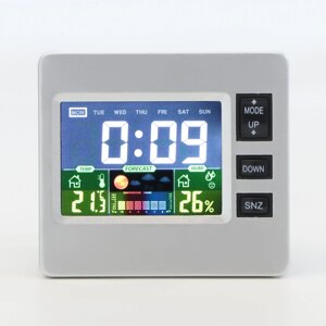 Часы электронные настольные с метеостанцией, с календарем и будильником, 7.7 х 8.6 см