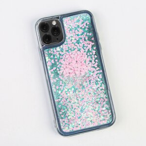 Чехол для телефона iphone 11 pro с блестками внутри flower