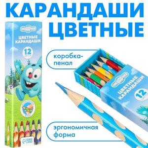 Цветные карандаши, 12 цветов, трехгранные, смешарики