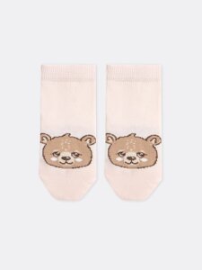 Детские высокие носки зефирного цвета с изображением медвежонка