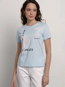 Джемпер женский Базовая футболка из хлопка с рисунком «Vacances» LD 2124