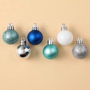 Ёлочные шары новогодние, на новый год, пластик, d-3 см, 28 шт, цвета синий, серебристый, голубой и белый
