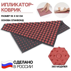 Ипликатор-коврик, основа спанбонд, 360 модулей, 56 62 см, цвет темно-серый/красный