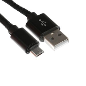 Кабель microusb - usb, 2.1 а, оплетка нейлон, 2 метра, черный