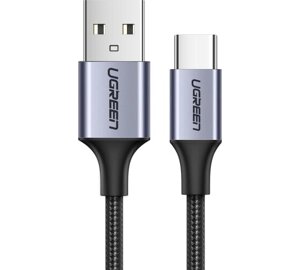 Кабель UGREEN USB-A 2.0 to USB-C Cable Nickel Plating Aluminum Braid 0.25m US288 Black (60124)