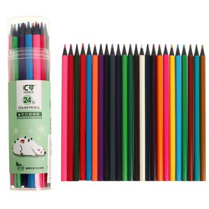 Карандаши 24 цвета в тубусе, корпус шестигранный, пластиковый, черное основание