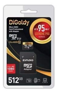 Карта памяти digoldy microsdxc 512GB class10 (адаптер SD)
