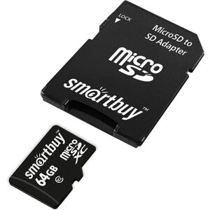 Карта памяти smartbuy microsdxc 64GB class10 LE (SB64gbsdcl10-01LE) + адаптер