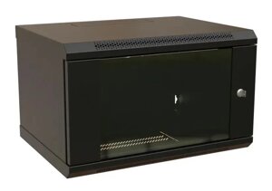 Коммутационный шкаф WRLINE WR-TW-0645-GP-RAL9004 настенный, стеклянная передняя дверь, 6U, 600x367x450мм