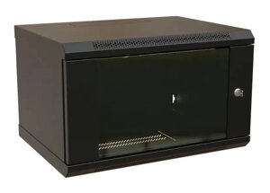 Коммутационный шкаф WRLINE WR-TW-0666-GP-RAL9004 настенный, стеклянная передняя дверь, 6U, 600x367x600мм