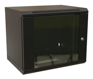 Коммутационный шкаф WRLINE WR-TW-1545-GP-RAL9004 настенный, стеклянная передняя дверь, 15U, 600x775x450мм