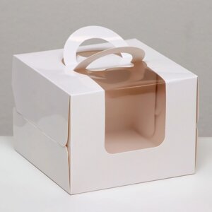 Коробка под бенто-торт с окном, белая, 13,5 х 13,5 х 10 см