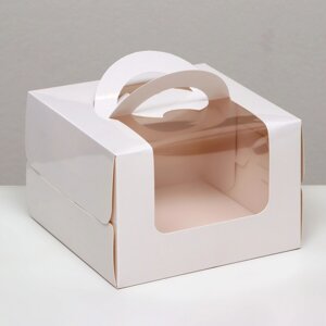 Коробка под бенто-торт с окном, белая, 15,5 х 15,5 х 10 см