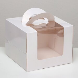 Коробка под бенто-торт с окном, белая, 18 х 18 х 14 см