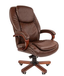 Кресло Chairman 408 нат. кожа/экокожа коричневая