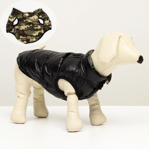 Куртка для собак двухсторонняя с принтом, размер 16 (дс 36 см, ог 46 см, ош 35 см), черная