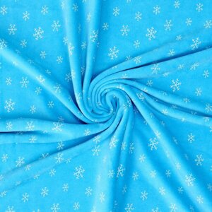 Лоскут велюр на голубом фоне, белые снежинки, 100 180 см