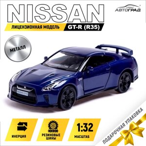 Машина металлическая nissan gt-r (r35), 1:32, открываются двери, инерция, цвет синий