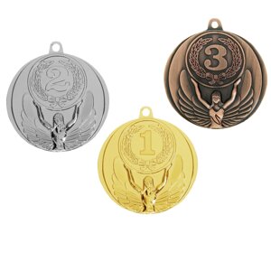 Медаль призовая 017, d= 4,5 см. 2 место. цвет серебро. без ленты