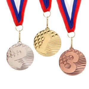 Медаль призовая 048, d= 5 см. 2 место. цвет серебро. с лентой