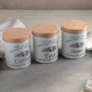 Набор банок для сыпучих продуктов sugar. coffee. tea, 10,514 см, 3 шт, цвет белый
