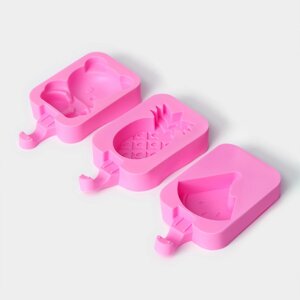 Набор форм для мороженого доляна, 3 шт, силикон, 147,52,5 см, цвет розовый
