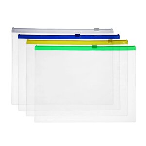 Набор папка-конверт на молнии формат а5, 120 мкр, 4 штуки, 4 цвета, прозрачная, молния 24 х 17см