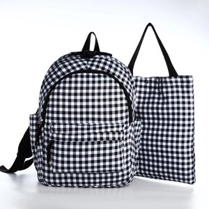 Набор рюкзак молодежный из текстиля, сумка-шопер, цвет белый/черный