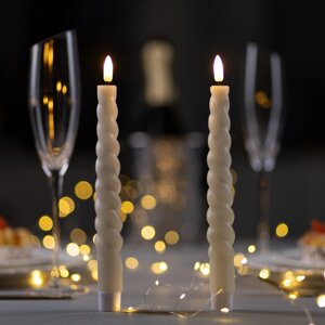 Набор светодиодных витых свечей, белые, 2 25 2 см, пластик, воск, батарейки ааах2 (не в комплекте), свечение теплое белое, 2 шт.