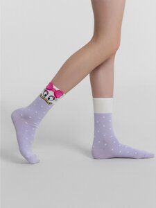 Носки детские фиолетовые с рисунком в виде уточки с бантиком