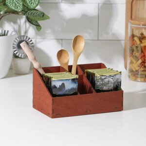 Органайзер деревянный для чая и кухонных принадлежностей доляна, 17,210,48,8 см, цвет мокко