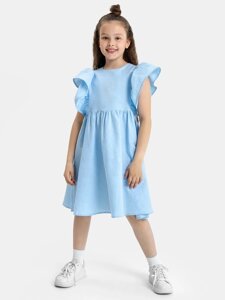 Платье для девочек в голубом оттенке с декоративными рукавами