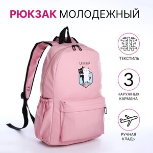 Рюкзак школьный из текстиля на молнии, 3 кармана, цвет розовый