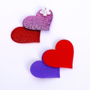 Сердечки декоративные, набор 5 шт., размер 1 шт: 5 3,5 см, цвет красно-розовый