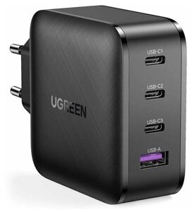Сетевое зарядное устройство Ugreen USB-A 3USB-C 65W GaN Tech Fast Charger CD224 Black (70774)